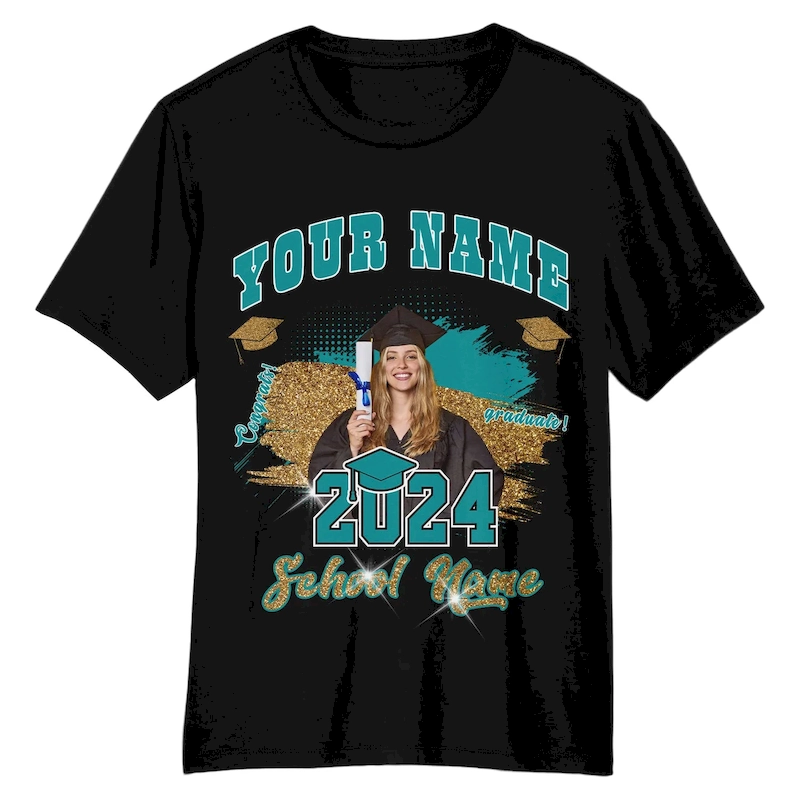 3DPattern3038-1.webp Custom Black Teal-White 3D Graduation Performance T-Shirt - Image 1