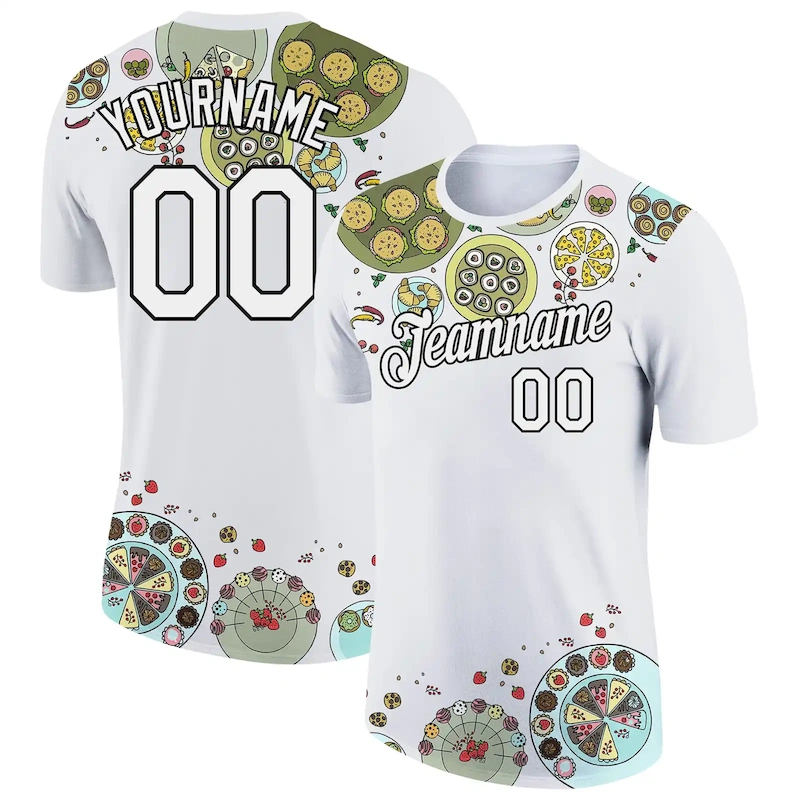 3DPattern4889.webp Custom White Black 3D Pattern Design Food Catering Performance T-Shirt - Image 1