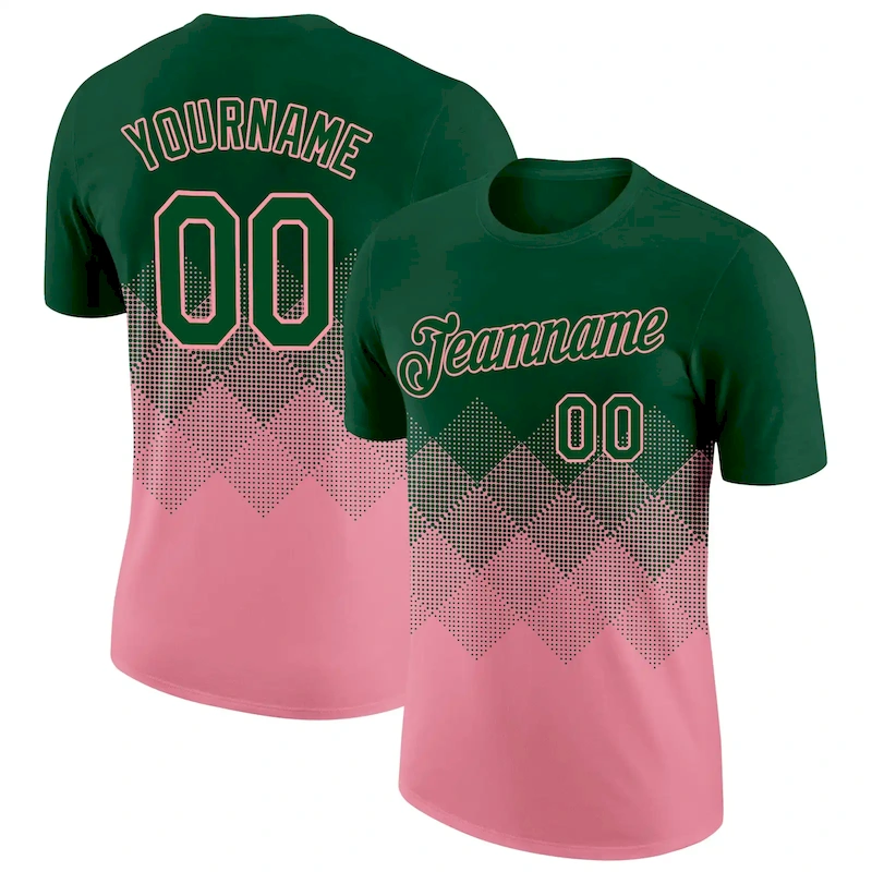 3DPattern7677.webp Custom Green Medium Pink 3D Pattern Design Gradient Square Shapes Performance T-Shirt - Image 1