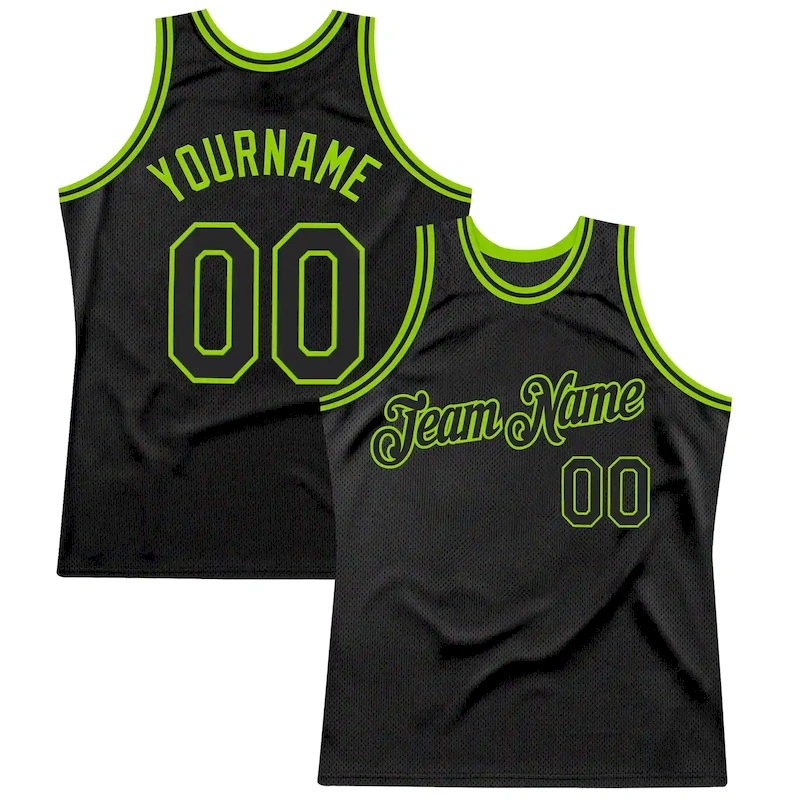 Black2607.webp Custom Black Neon Green Authentic Throwback Basketball Jersey - Image 1