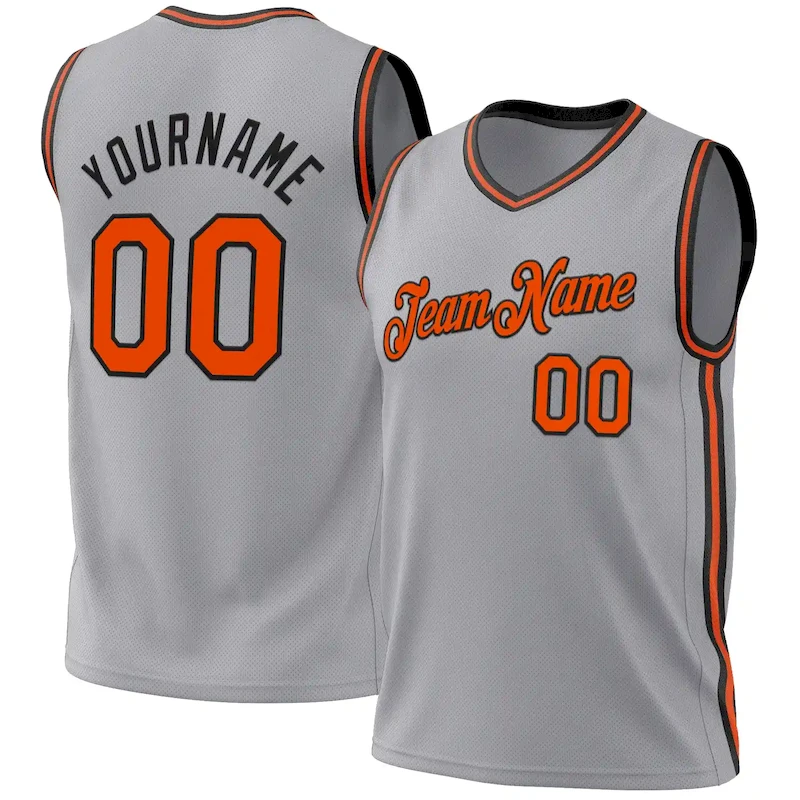 Gray0732.webp Custom Gray Orange-Black Authentic Throwback Basketball Jersey - Image 1