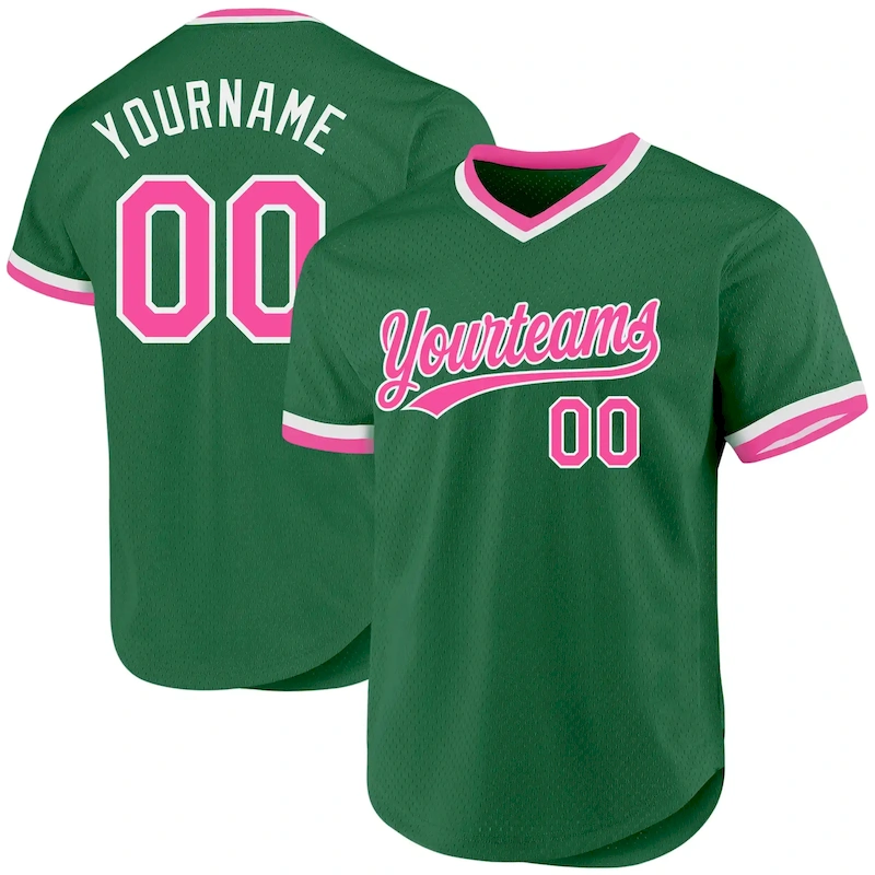 KellyGreen0525.webp Custom Kelly Green Pink-White Authentic Throwback Baseball Jersey - Image 1