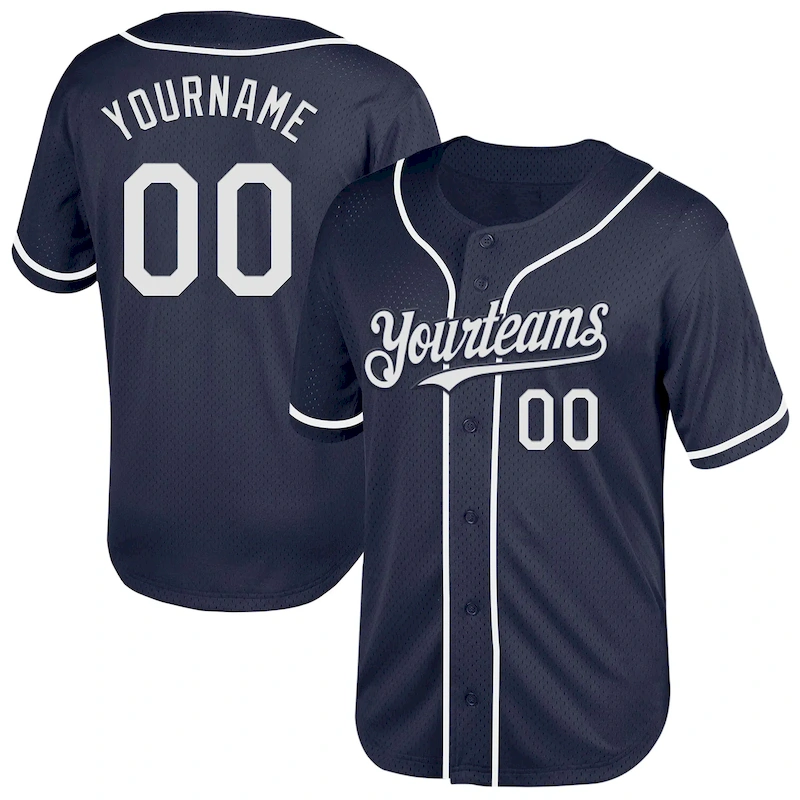 Navy0758.webp Custom Navy White Mesh Authentic Throwback Baseball Jersey - Image 1