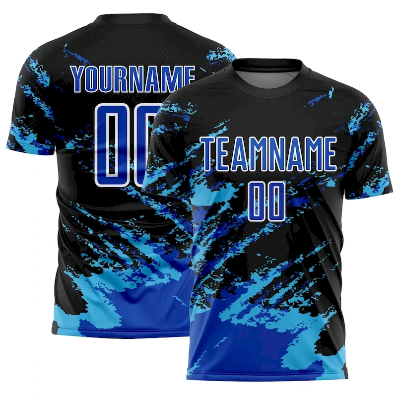 Soccer2026.webp Custom Black Thunder Blue-Sky Blue Abstract Fragment Art Splash Sublimation Soccer Uniform Jersey - Image 1