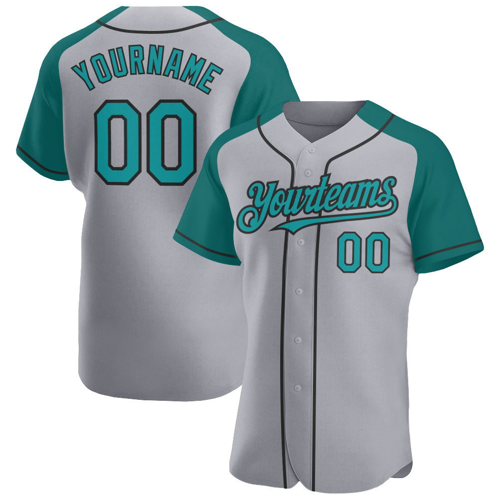 RaglanSleeves0386_1500x.jpg Custom Gray Teal-Black Authentic Raglan Sleeves Baseball Jersey - Image 1