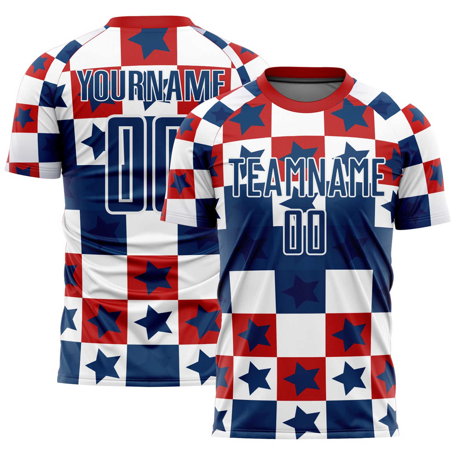 Soccer1076_1500x.jpg Custom Royal Red-White Stars And Squares Sublimation Soccer Uniform Jersey - Image 1