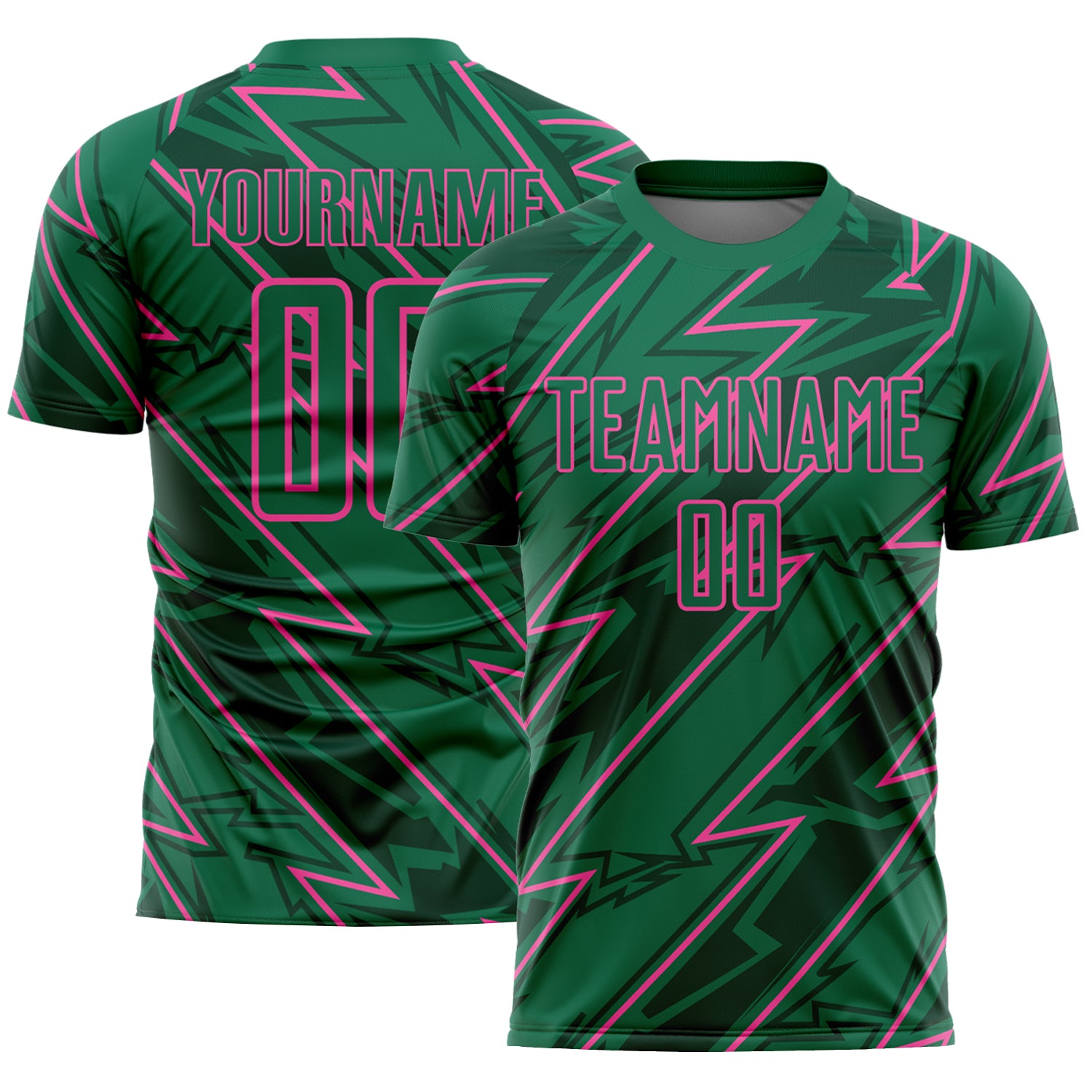 Soccer1422_1500x.jpg Custom Kelly Green Pink Lightning Sublimation Soccer Uniform Jersey - Image 1